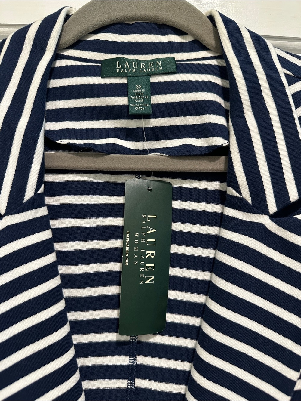 Lauren Ralph Lauren Navy and White Striped Single-Button Blazer - Picture 2 of 9
